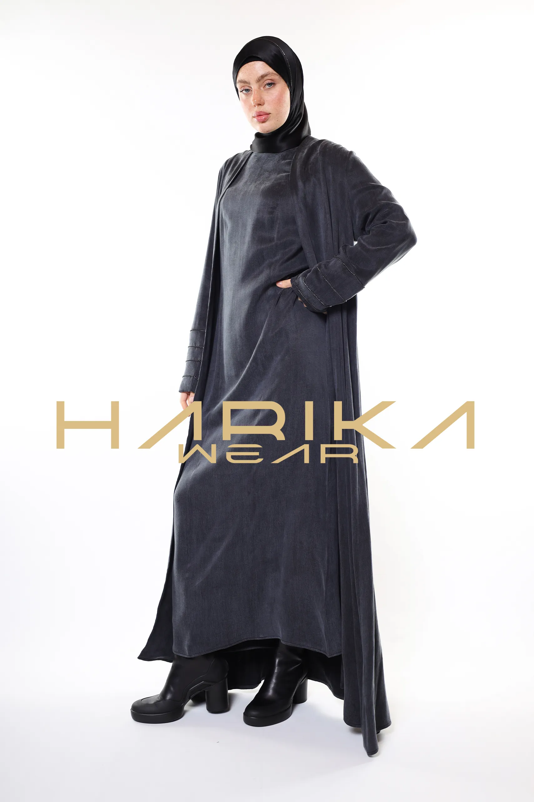 Black Cobra Fabric Abaya – Elegant and Comfortable Modest Outfit - Image 11