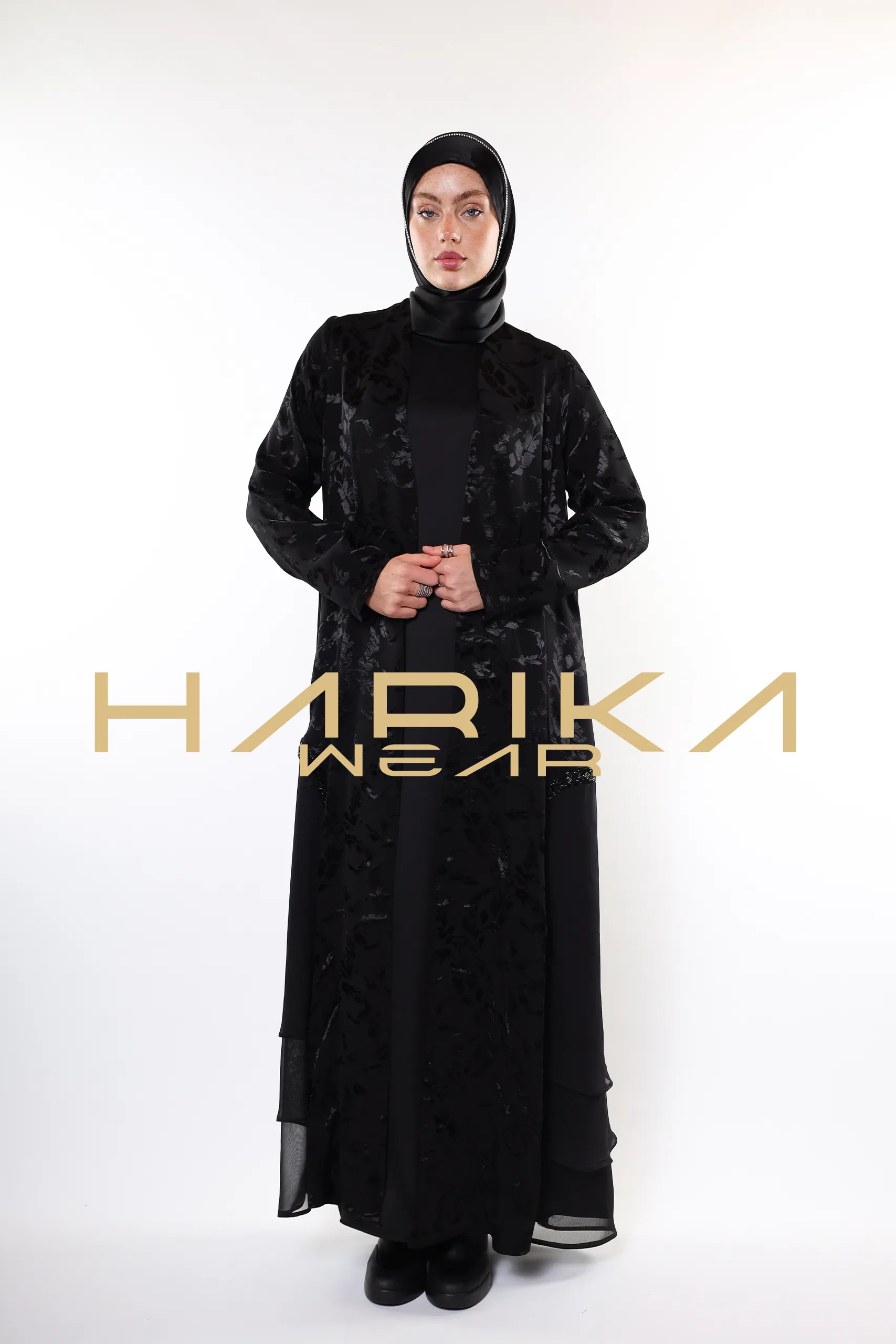 Elegant Black Patterned Abaya – Premium Jessica Fabric | Modest Fashion - Image 3